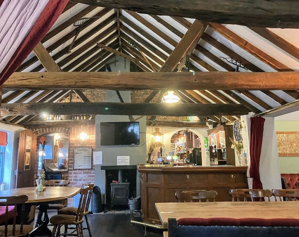 Beamed bar inside the pub