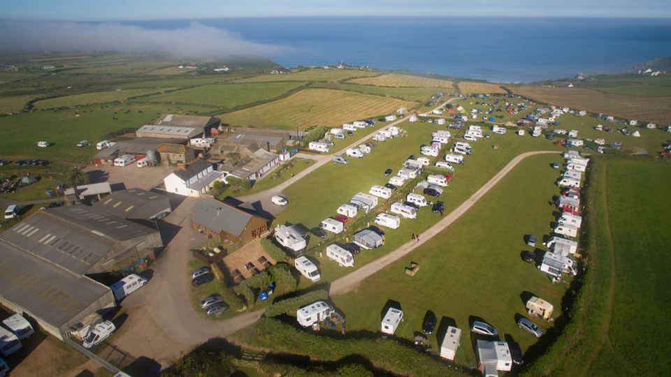 Aerial view across the touring field