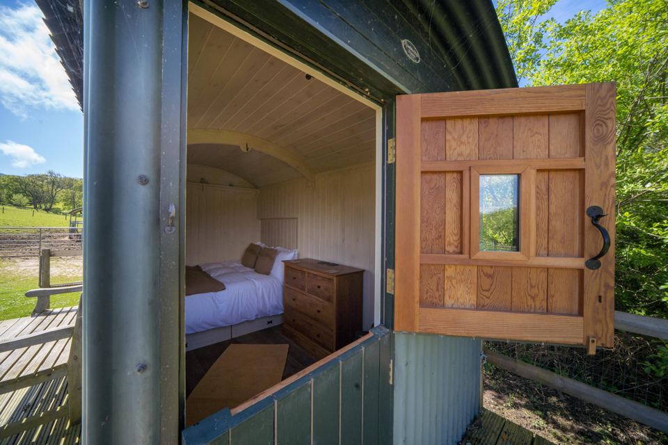 Shepherd's hut with door open