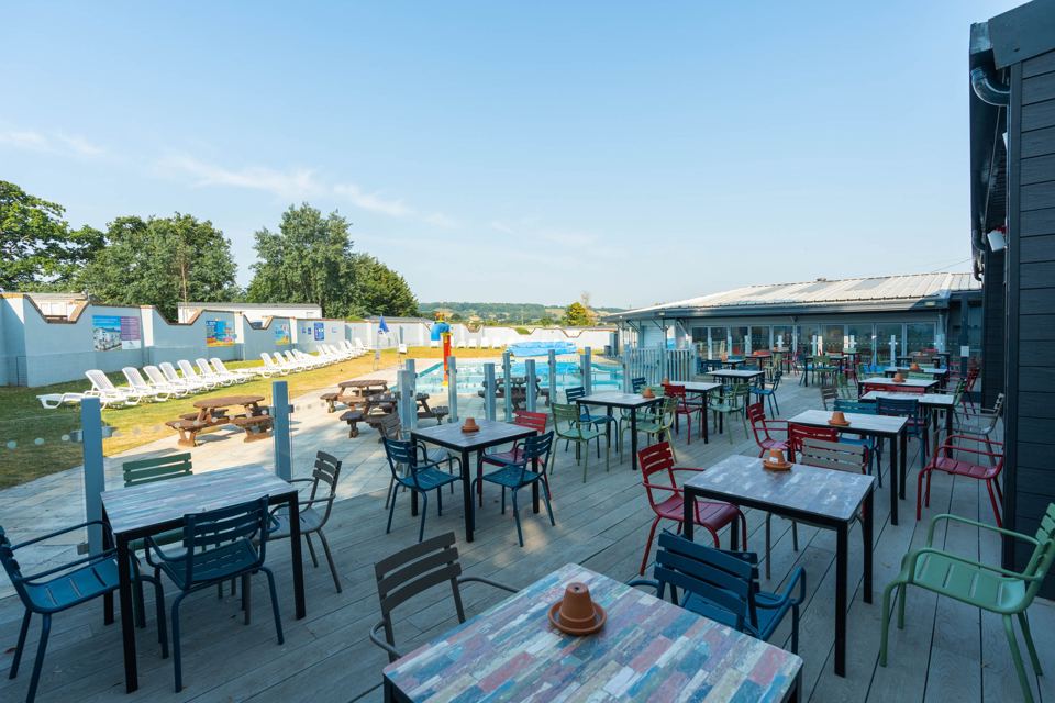 Outdoor dining terrace by the pool