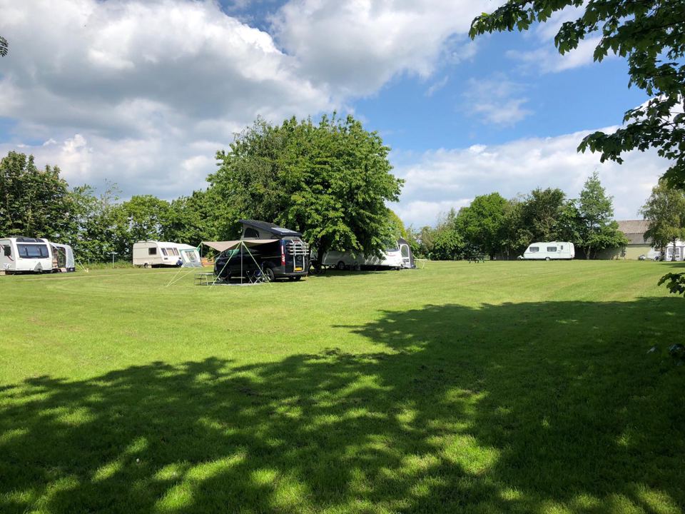 Grass field with caravans