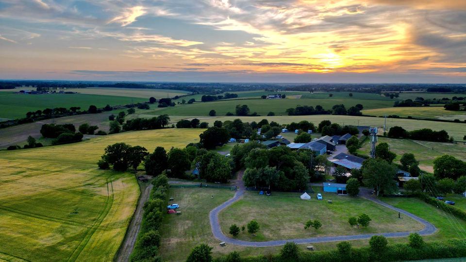 Campsite from above at sunset