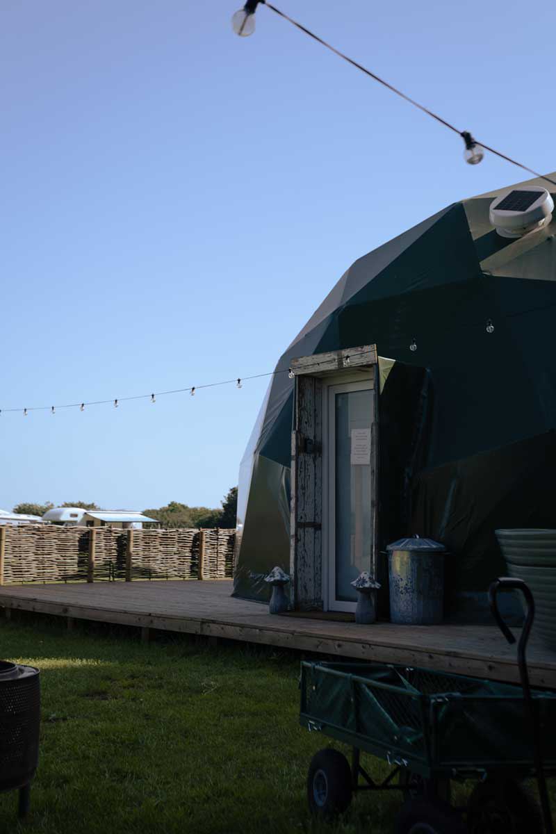 Glamping dome on its deck