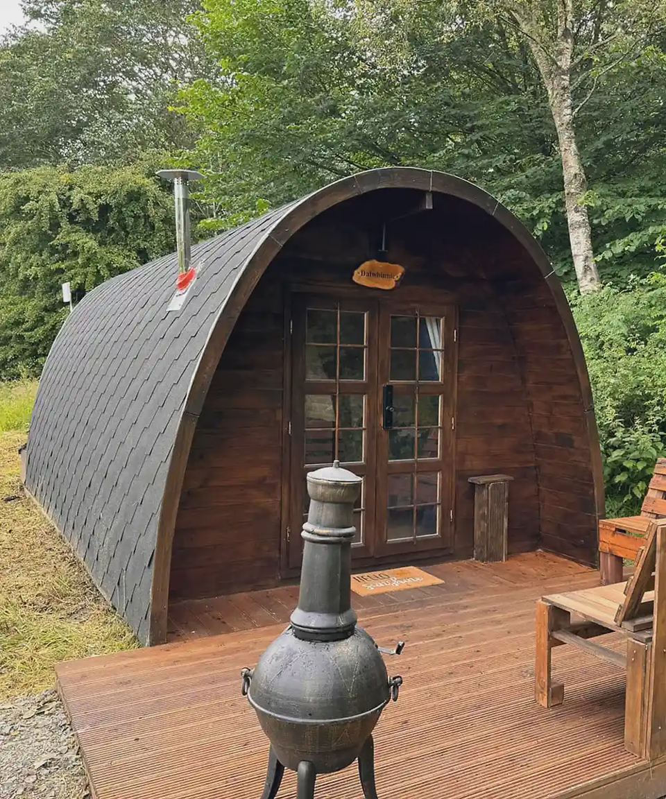Cabin deck with chiminea