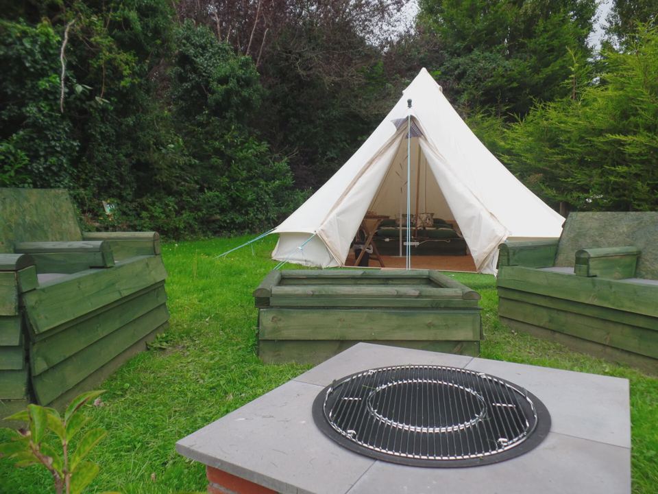 Fire pit in front of the tent