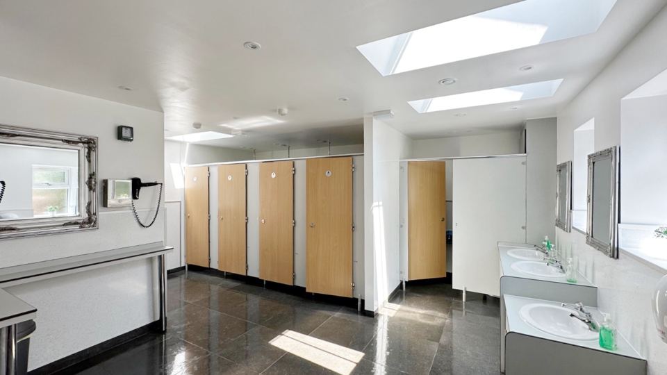 Inside the shower block