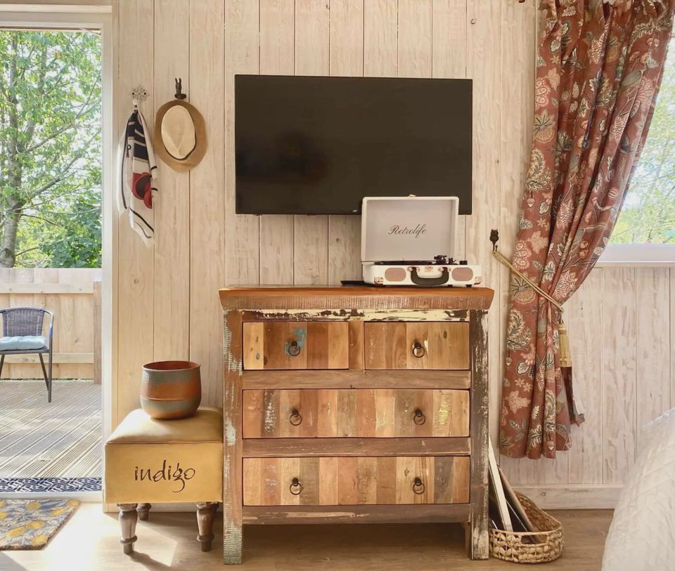 Inside a glamping unit