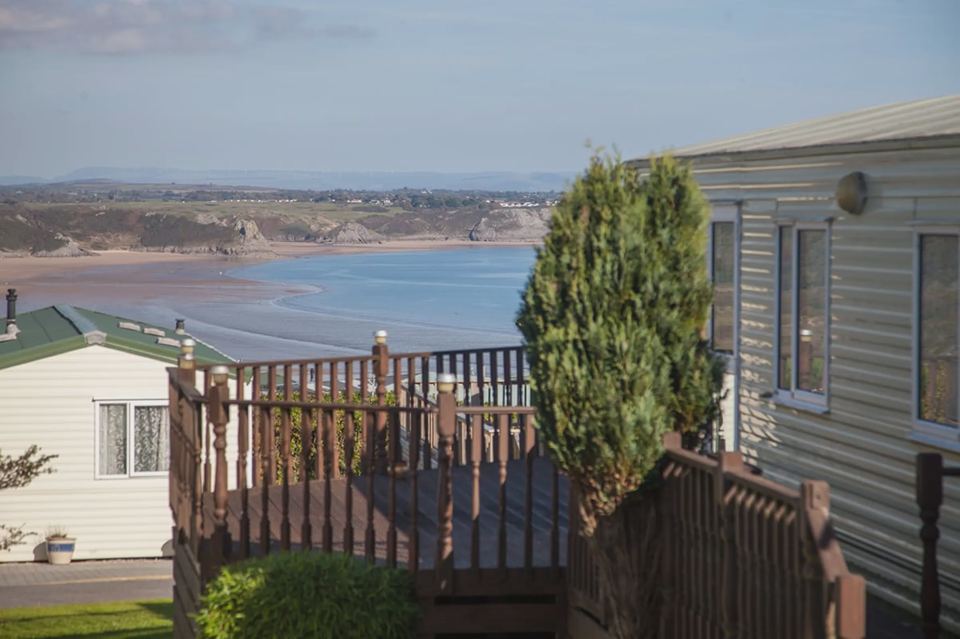 Caravan deck over Oxwich Bay