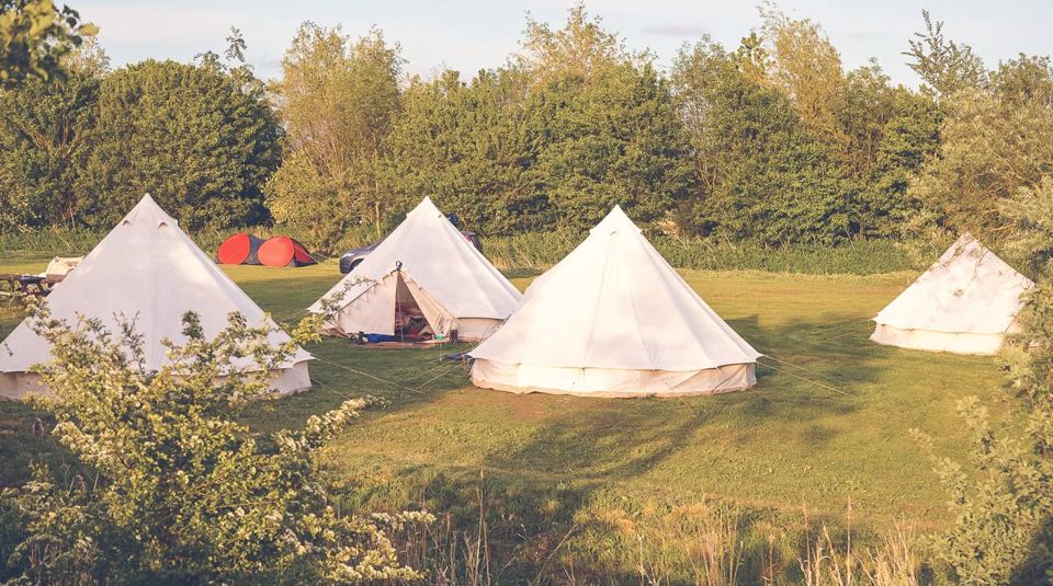 Bell tents in the field