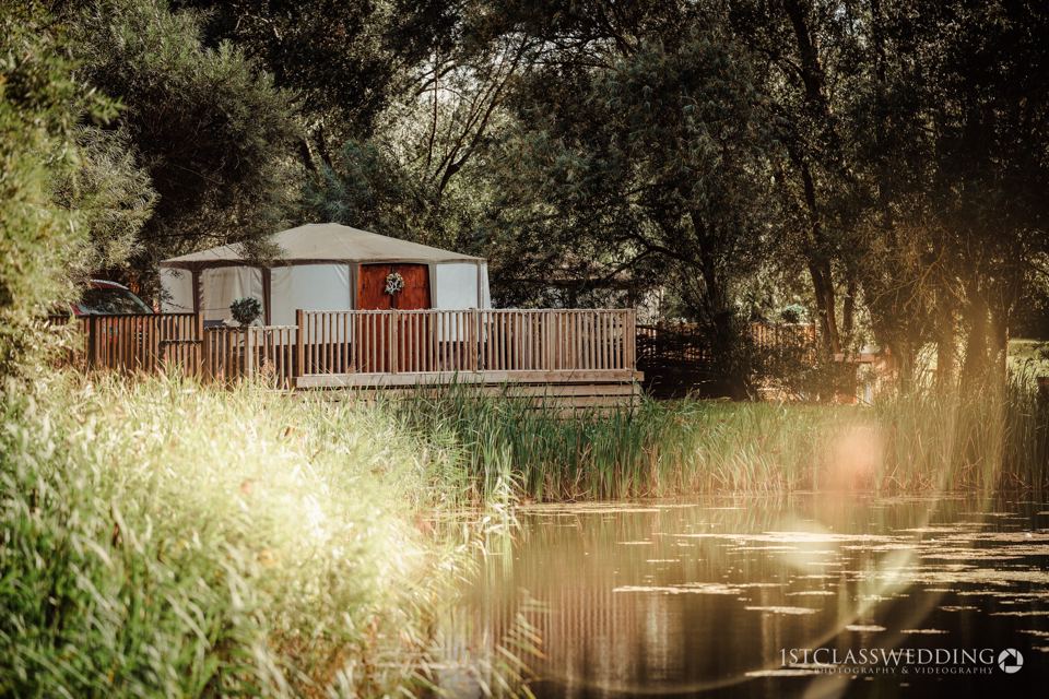 Yurt on a deck by the water