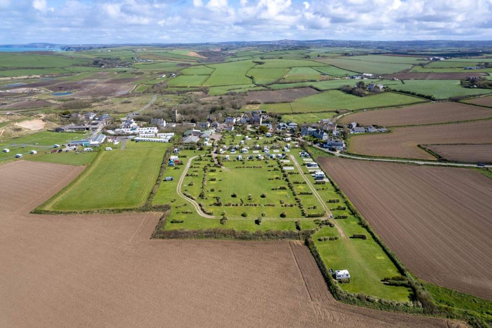 Aerial view across farmland