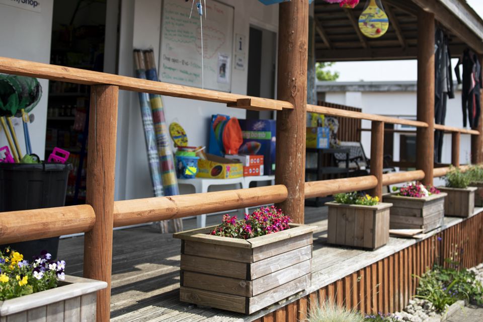 Shop entrance with deck