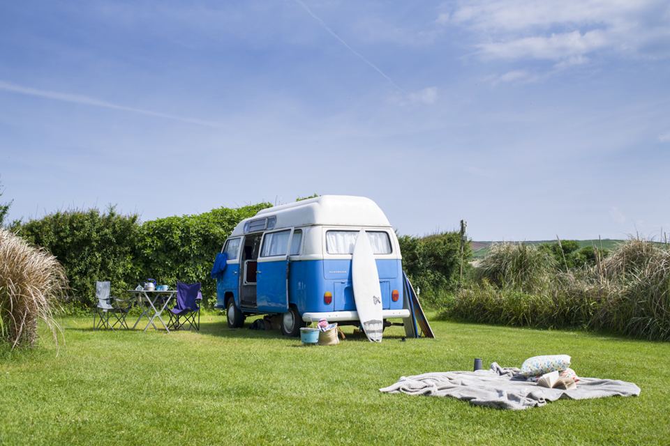 Campervan on grass pitch