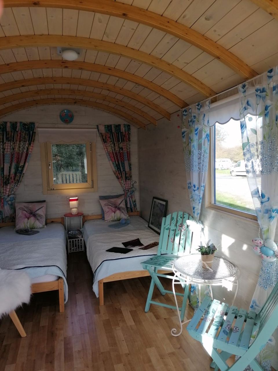 Twin beds in the hut