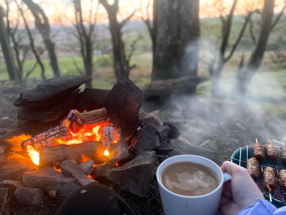 Campfire and a hot drink
