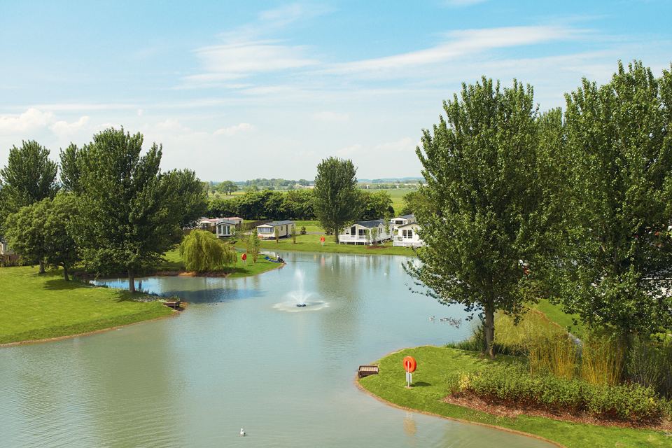 Caravans beside a lake
