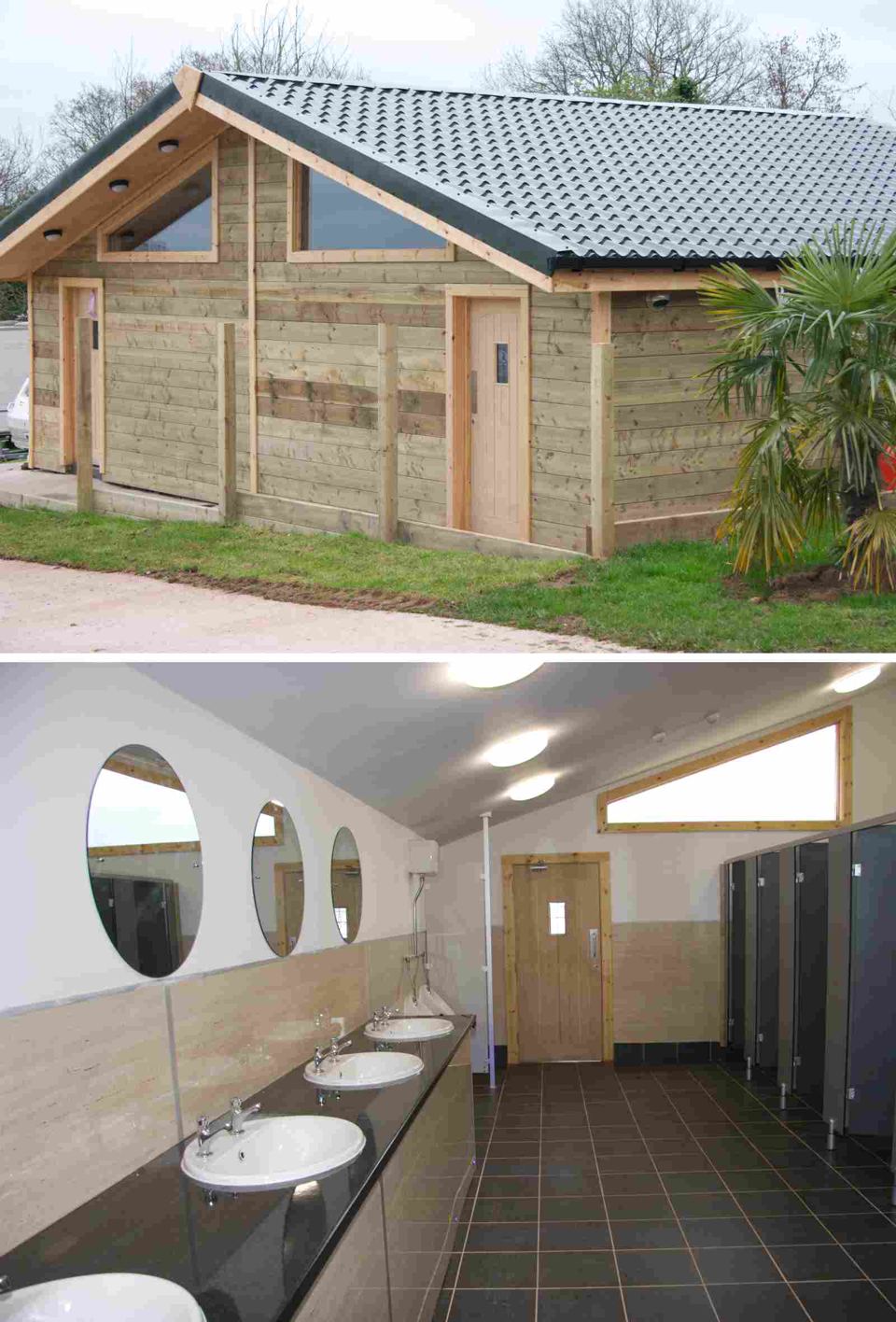 Toilet block exterior and washroom