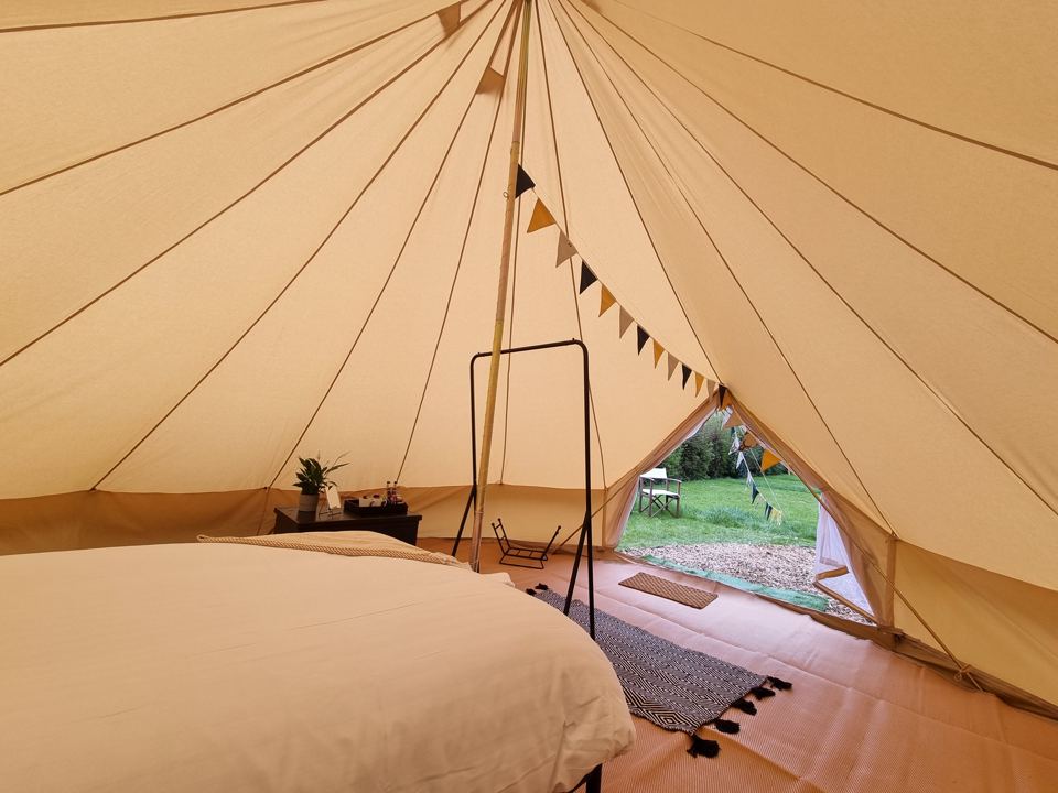 Inside the bell tent