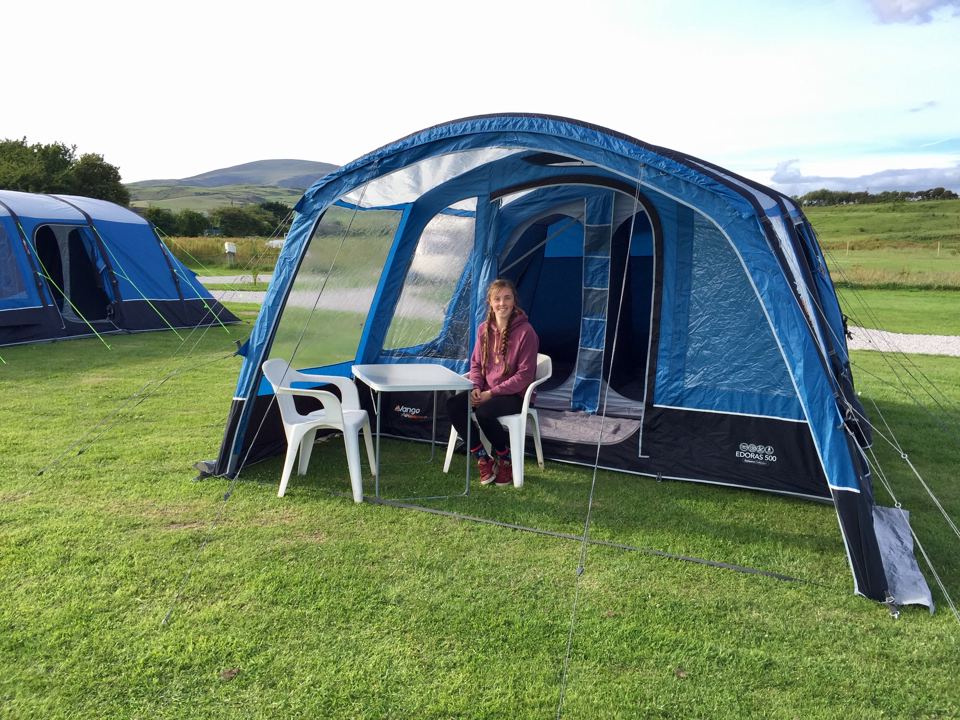 Inflatable tent on a grass pitch