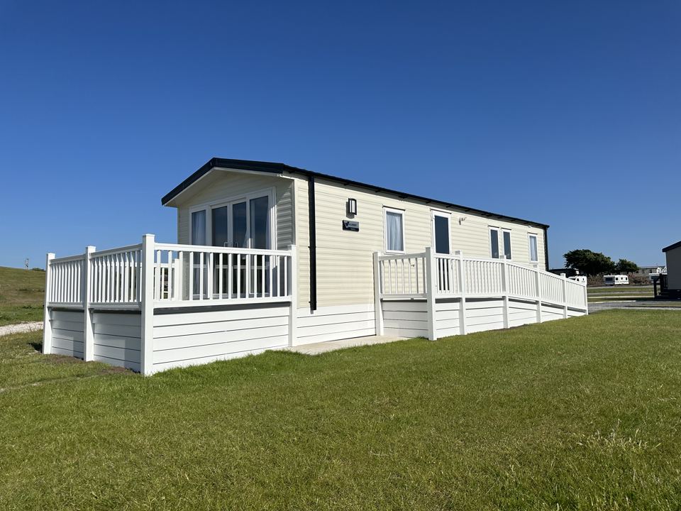 Static caravan on the grass