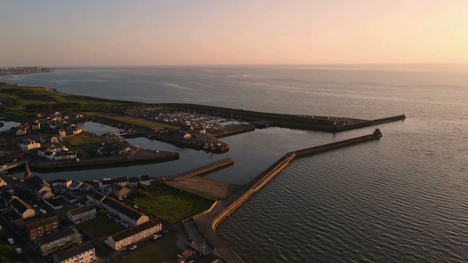 Harbour walls at sunset from above