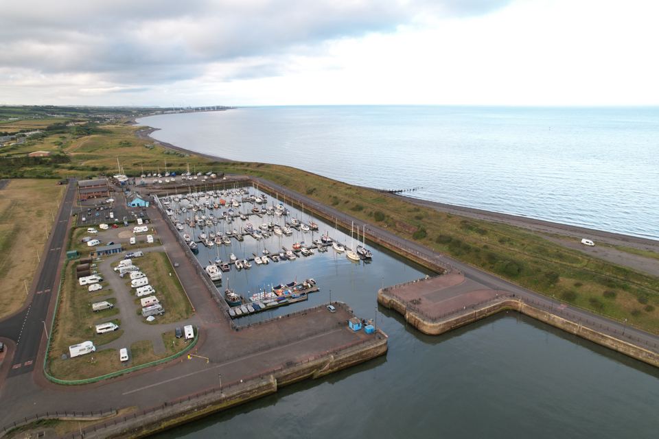 Aerial view of the harbour and marina