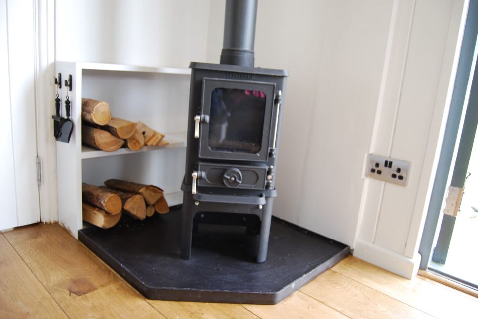 Wood burner in the hut