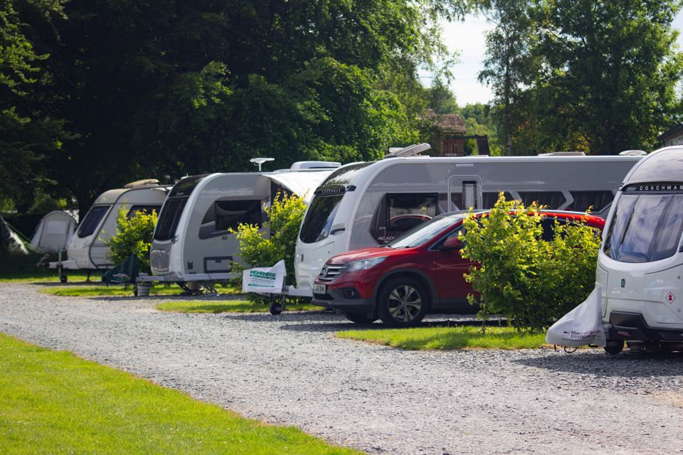 Caravans on the gravel pitches