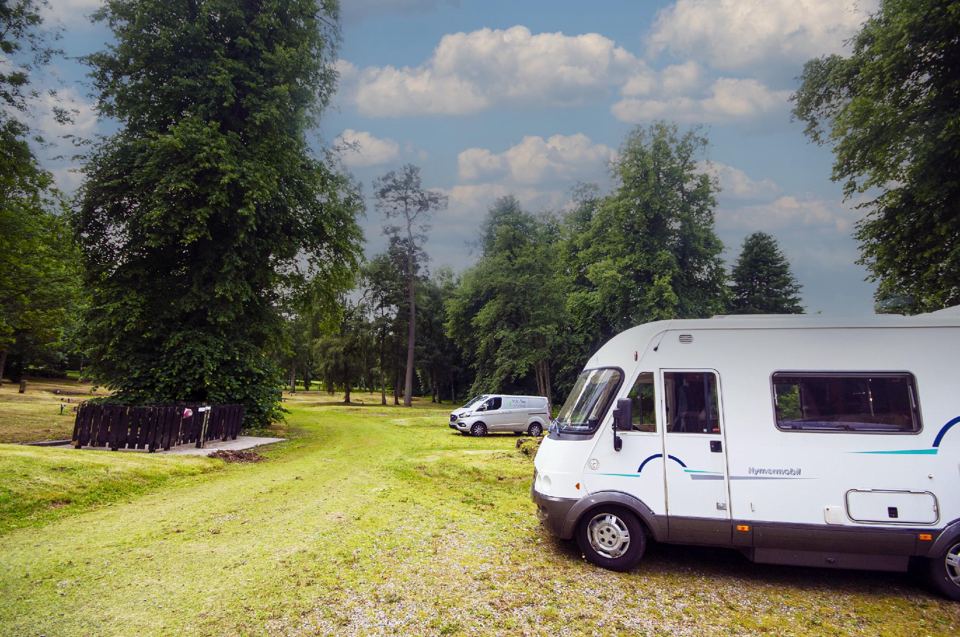 Motorhome on the grass in the park