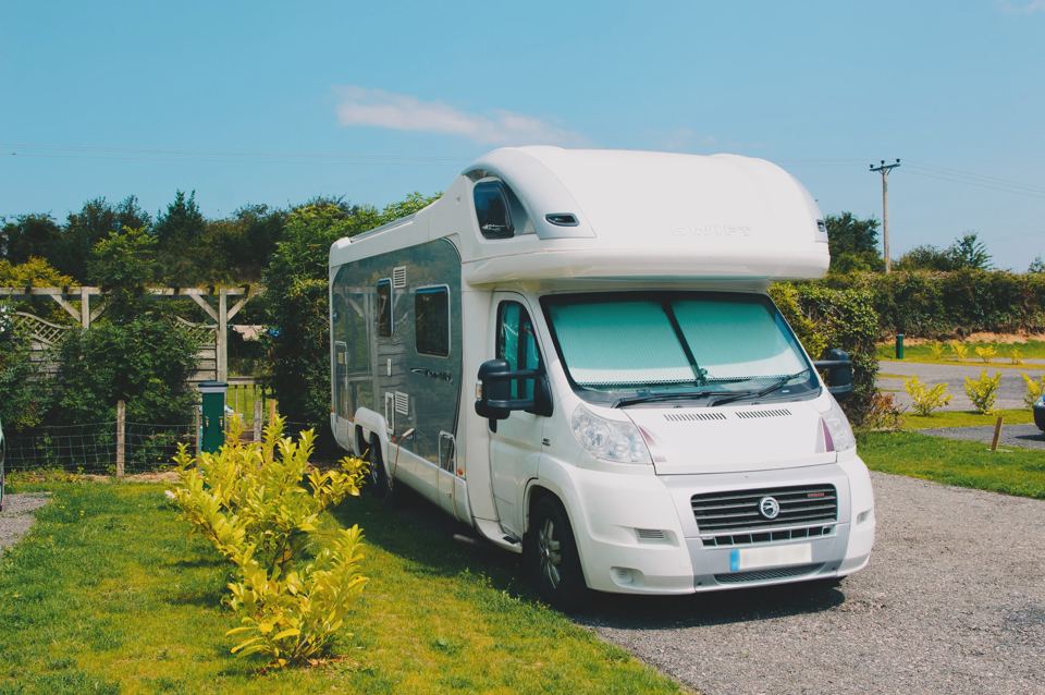 Motorhome by the hedge