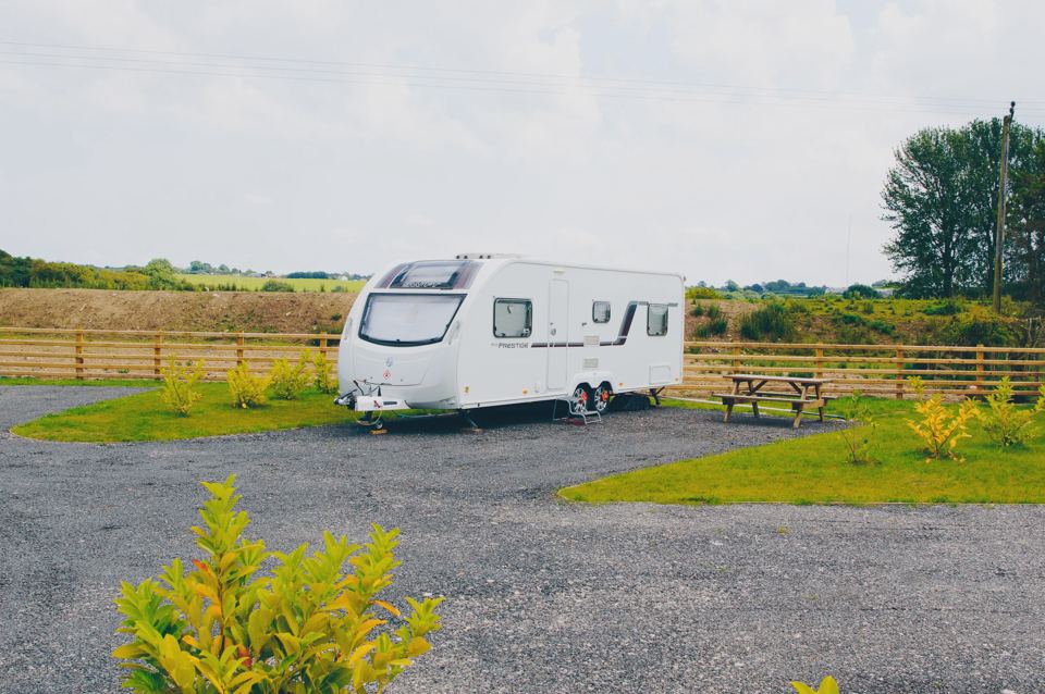 Caravan on a gravel pitch