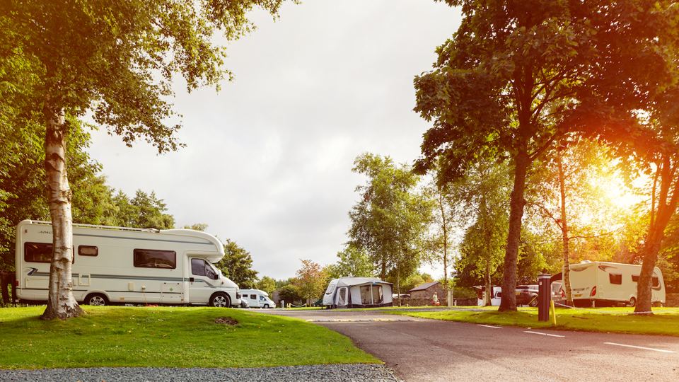 Motorhome on grass in the sun