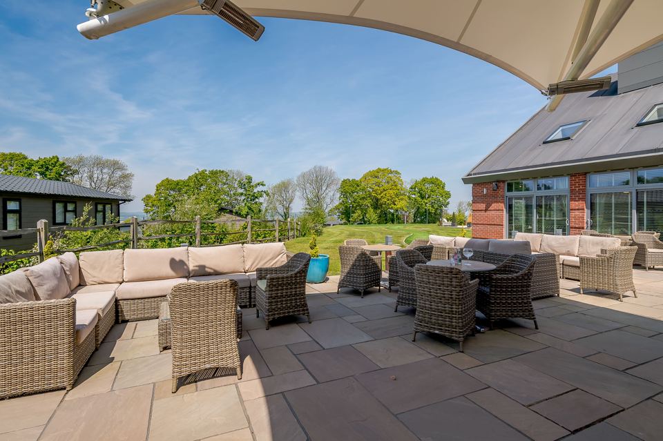 Terrace with sofas and a view