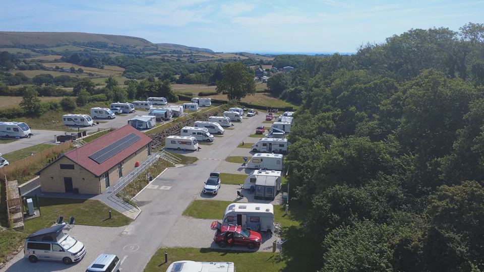 Pitches and toilet block from above