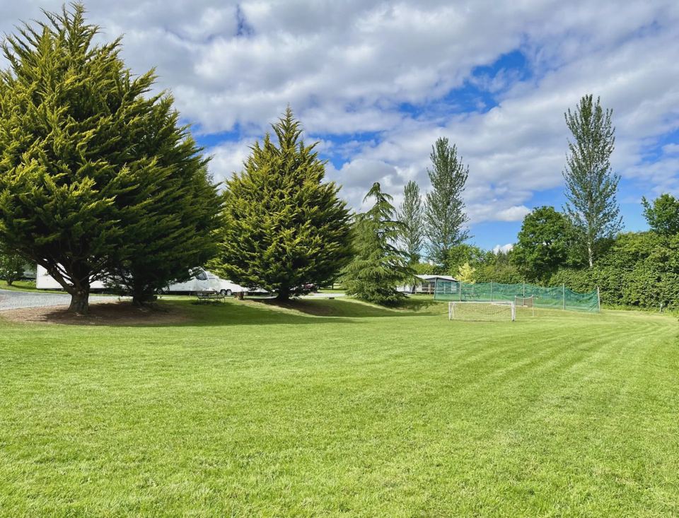 Mown field and football goal