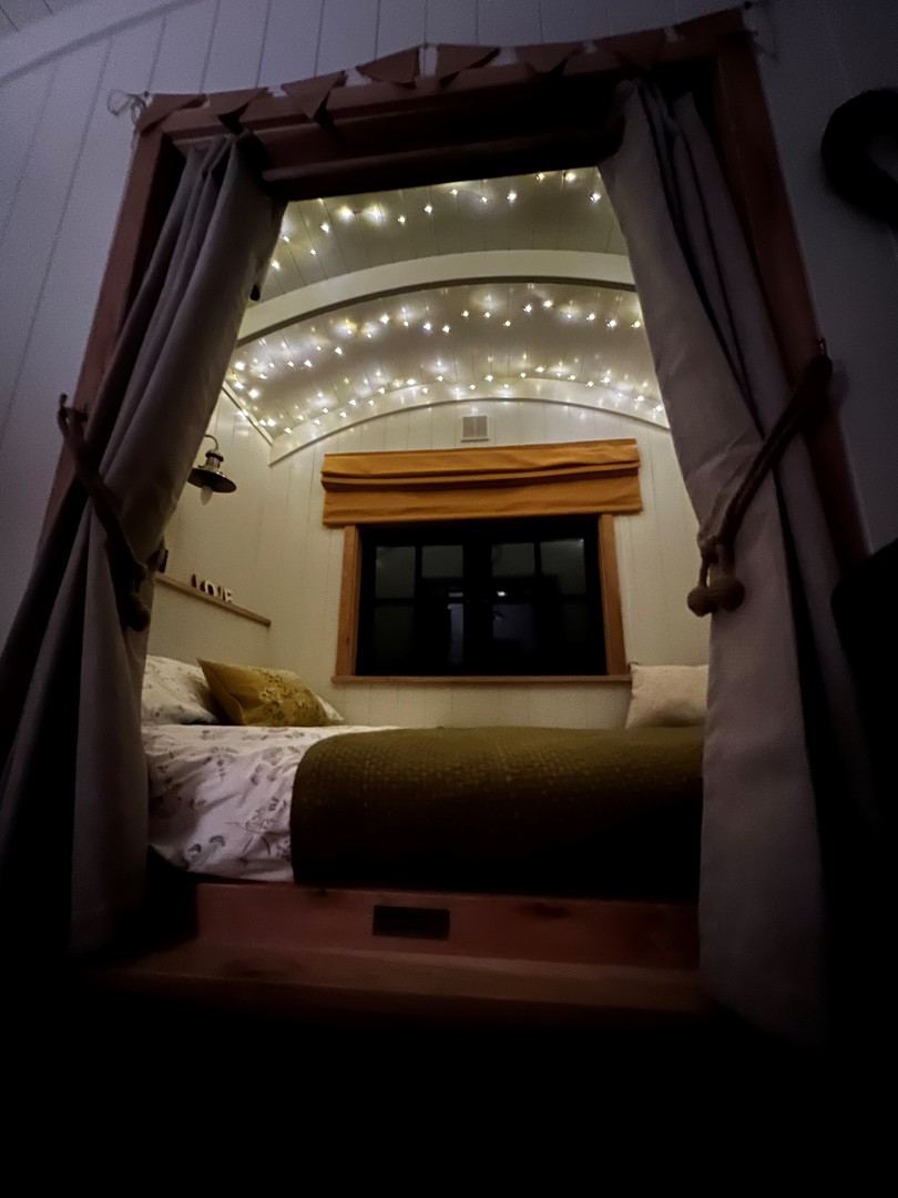Shepherd's hut at night