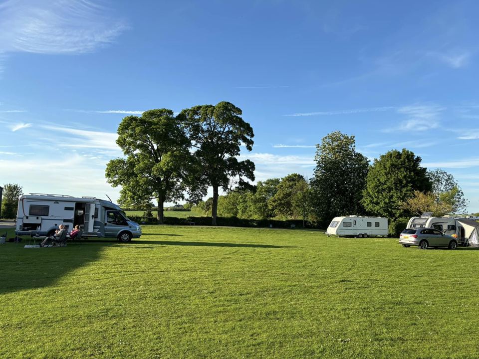 Motorhomes on the lawn pitches