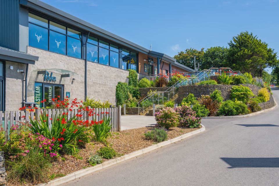 Leisure centre building with garden