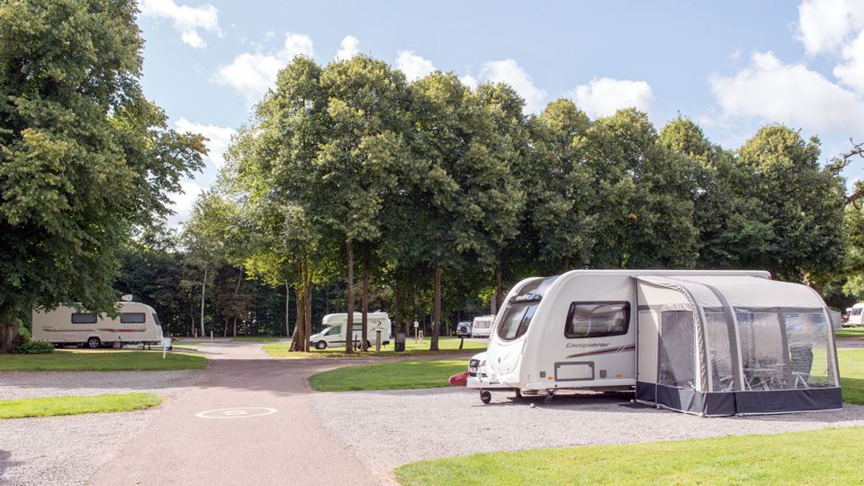 Hardstanding pitch with awning