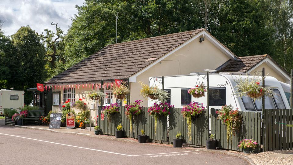Reception building with flower boxes