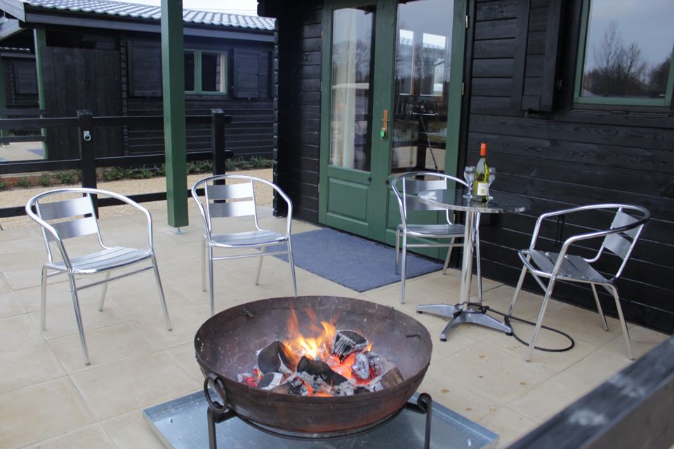 Firepit on a cabin patio