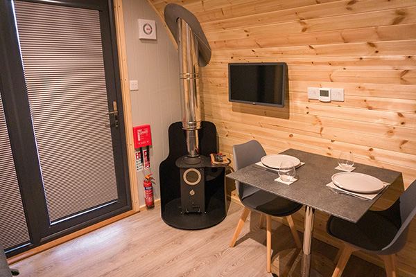 Woodburner and dining table