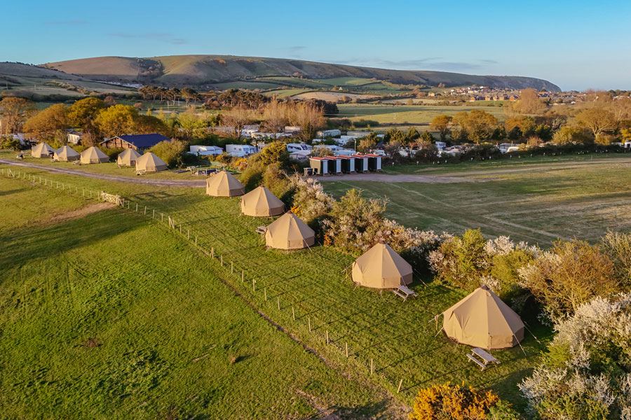 Bell tents across the field