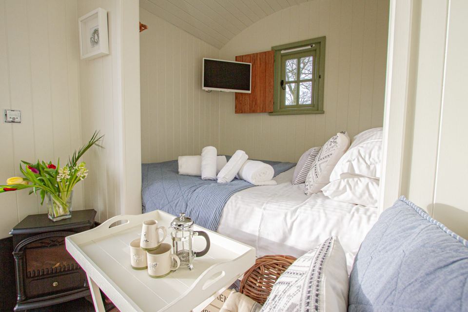 Bed inside the shepherd's hut