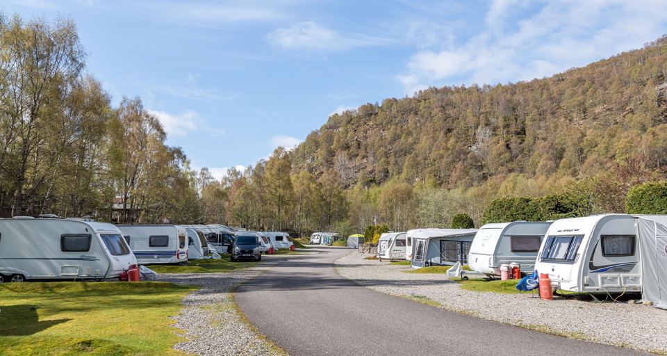 Touring pitches under the hillside