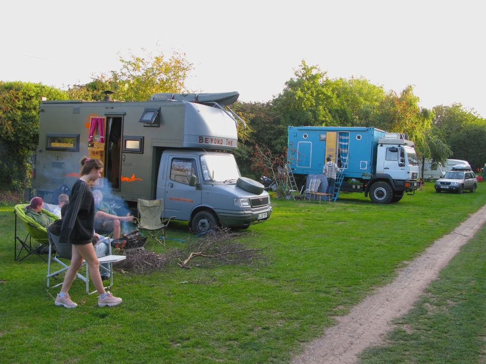 Motorhomes beside a path