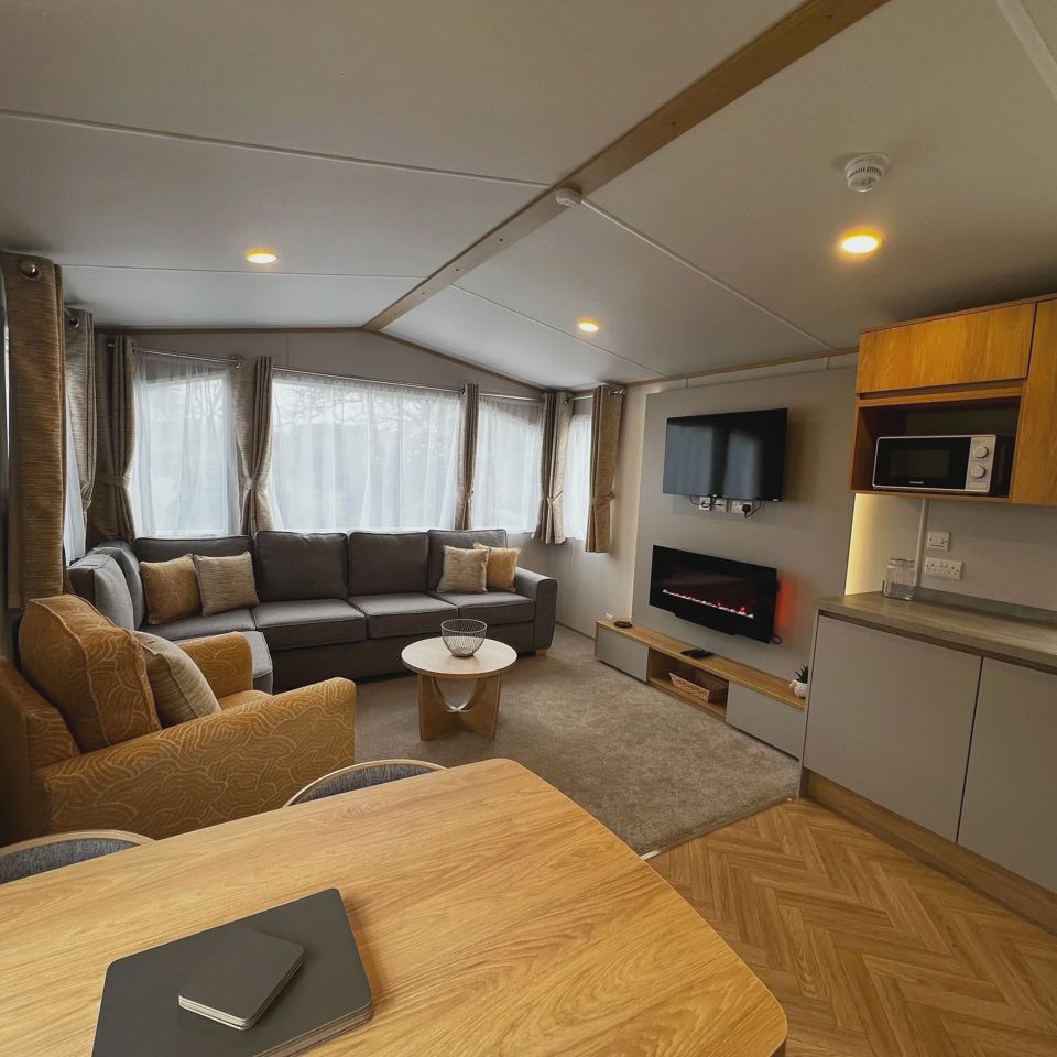 Inside a static caravan living room