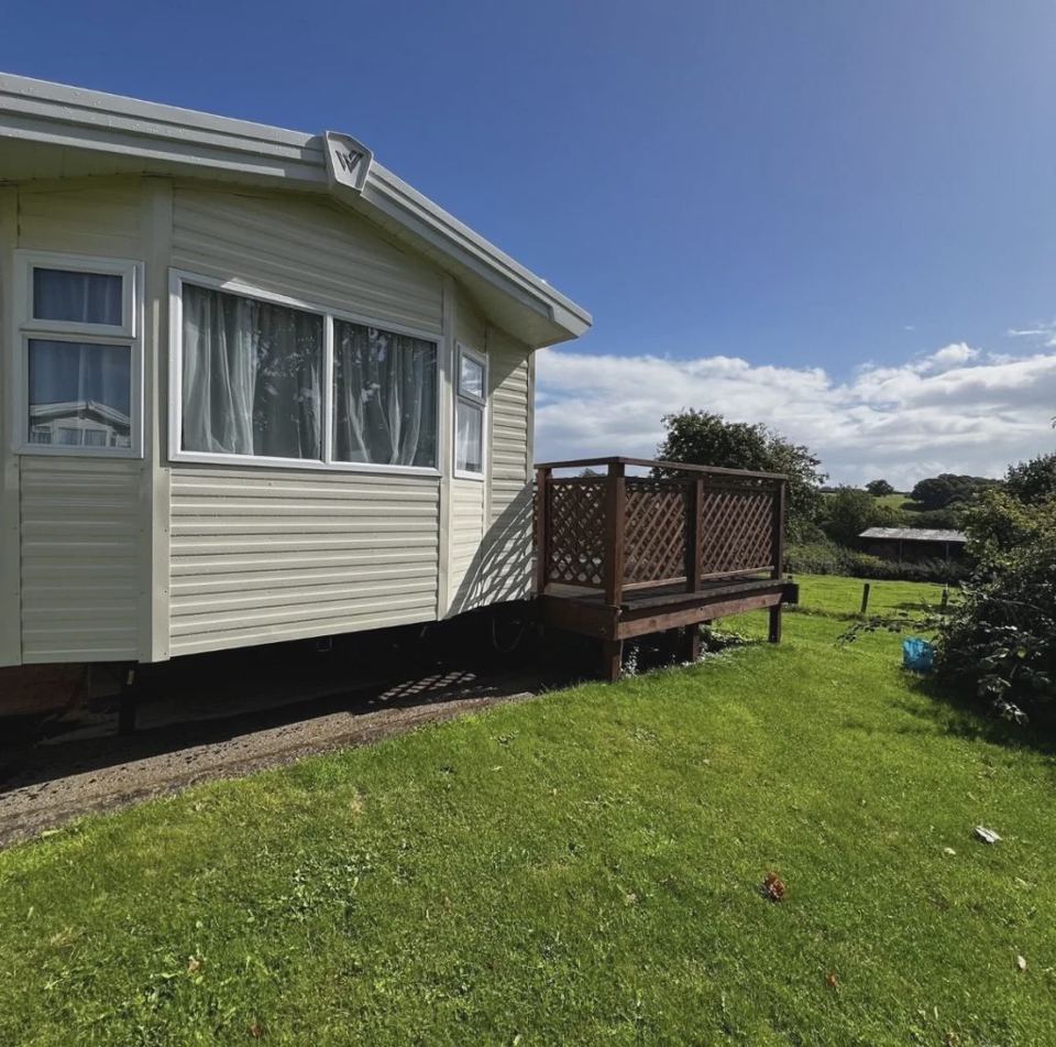 Static caravan with decking