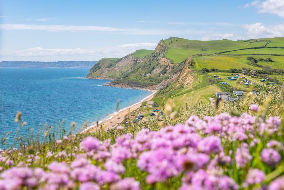 Clifftop pitches above Eype beach