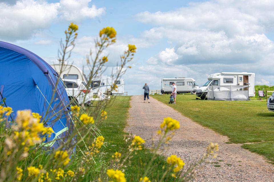 Motorhomes on the clifftop track